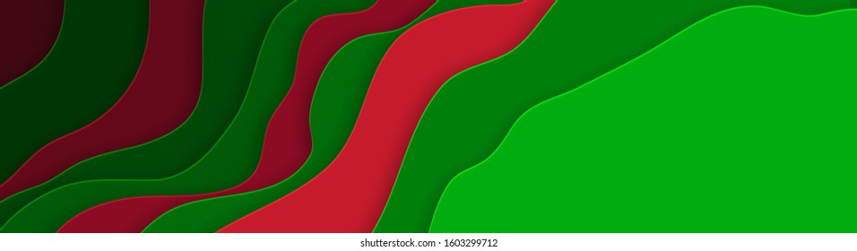 Horizontal abstract banner with red and green colors. Design for advertising and social networks. Place for text. Paper cut.Vector