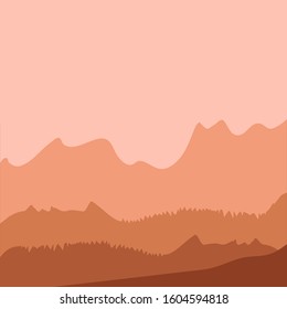 Horizontal abstract banners of hills of coniferous wood in dark green tone.