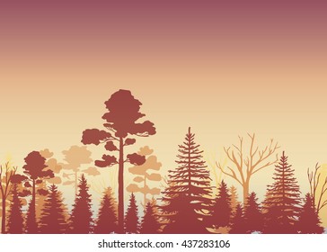Horizontal abstract banners of hills of coniferous wood in dark green tone.