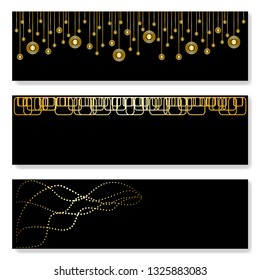 Horizontal Abstract Banners Set with golden shapes on a black background