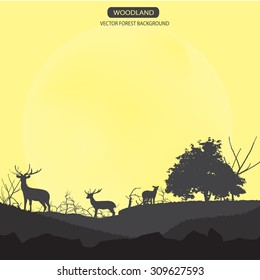 Horizontal abstract banners of wild deer in forest