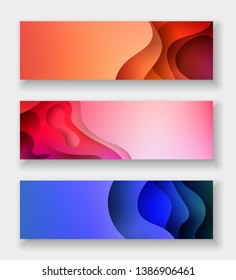 horizontal abstract color 3d paper art illustration set. Contrast colors. Vector design layout for banners presentations, flyers, posters and invitations. Eps10.