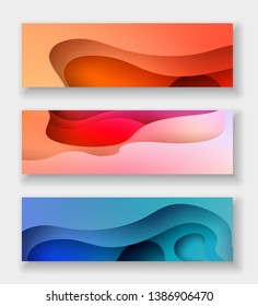 horizontal abstract color 3d paper art illustration set. Contrast colors. Vector design layout for banners presentations, flyers, posters and invitations. Eps10.