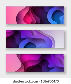 horizontal abstract color 3d paper art illustration set. Contrast colors. Vector design layout for banners presentations, flyers, posters and invitations. Eps10.