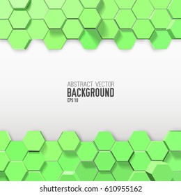 Horizontal abstract compositions from green 3d hexagons on white background with text vector illustration