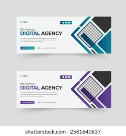 Horizontal abstract corporate web banner design by creative natural shape with photo placeholder area