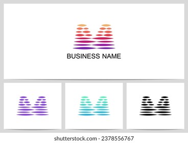 Horizontal Abstract Elipse Parallel Lines Mirage Letter Logo Design M