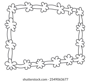 Horizontal abstract flower frame in doodle groovy style in vector. Element for decoration postcards poster print background backdrop wrapping wallpaper banner