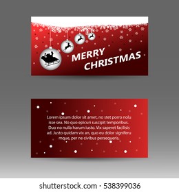 Horizontal Abstract frame with Christmas balls and Santa's Sleigh on red background
