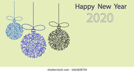 Horizontal abstract geometric design for happy new year 2020.Illustration of a Christmas card.Bright festive new year design.The best option for your business.New year 2020.Vector graphics.