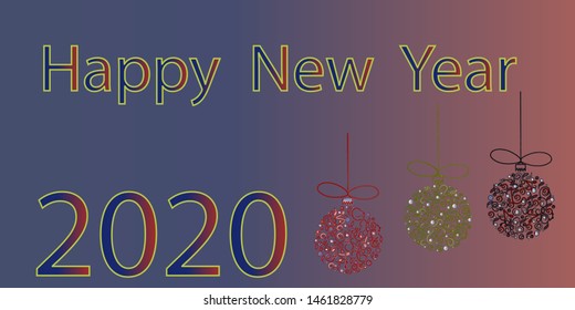 Horizontal abstract geometric design for happy new year 2020.Illustration of a Christmas card.Bright festive new year design.The best option for your business.New year 2020.Vector graphics.