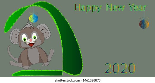 Horizontal abstract geometric design for happy new year 2020.Illustration of a Christmas card.Chinese lunar calendar symbol of the year ratBright festive new year design.The best option for your busin