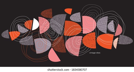 Horizontal abstract geometric shapes with texture in midcentury modern style for card, header, invitation, poster, social media, post publication.
