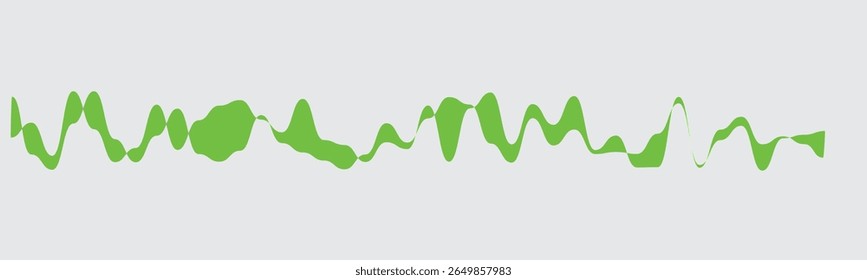 Um gráfico abstrato horizontal com uma linha ondulada fluente em uma cor verde brilhante contra um plano de fundo cinza claro. 