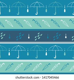 Horizontal Abstract Green Umbrella Vector Seamless Pattern