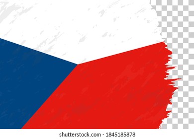 Horizontal Abstract Grunge Brushed Flag of Czech Republic on Transparent Grid. Vector Template.