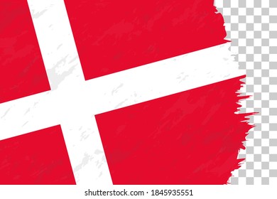 Horizontal Abstract Grunge Brushed Flag of Denmark on Transparent Grid. Vector Template.