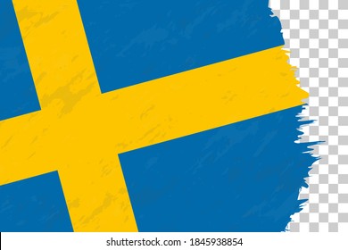 Horizontal Abstract Grunge Brushed Flag of Sweden on Transparent Grid. Vector Template.