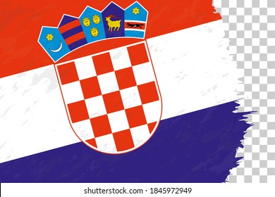 Horizontal Abstract Grunge Brushed Flag of Croatia on Transparent Grid. Vector Template.