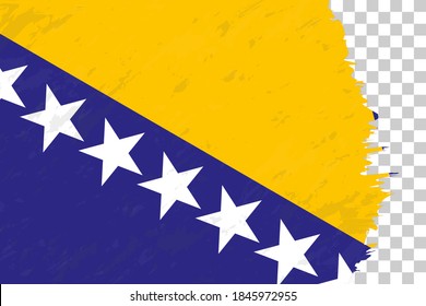 Horizontal Abstract Grunge Brushed Flag of Bosnia and Herzegovina on Transparent Grid. Vector Template.