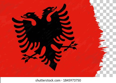 Horizontal Abstract Grunge Brushed Flag of Albania on Transparent Grid. Vector Template.