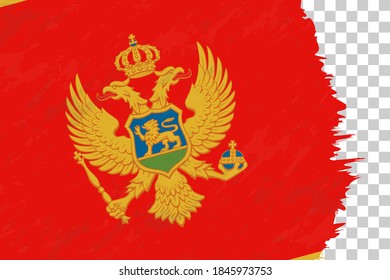 Horizontal abstrakter Grunge gebürstete Flagge Montenegros auf transparentem Grid. Vektorvorlage.