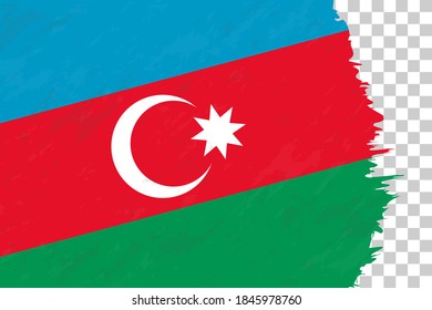 Horizontal Abstract Grunge Brushed Flag of Azerbaijan on Transparent Grid. Vector Template.