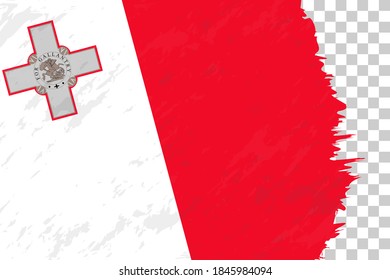 Horizontal Abstract Grunge Brushed Flag of Malta on Transparent Grid. Vector Template.