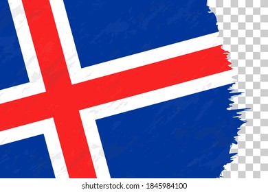 Horizontal Abstract Grunge Brushed Flag of Iceland on Transparent Grid. Vector Template.