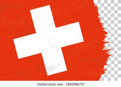 Bandera de Suiza de Cepa de Grunge horizontal abstracta sobre Cuadrícula transparente. Plantilla de vectores.