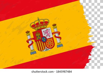 Horizontal Abstract Grunge Brushed Flag of Spain on Transparent Grid. Vector Template.