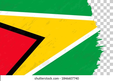 Horizontal Abstract Grunge Brushed Flag of Guyana on Transparent Grid. Vector Template.