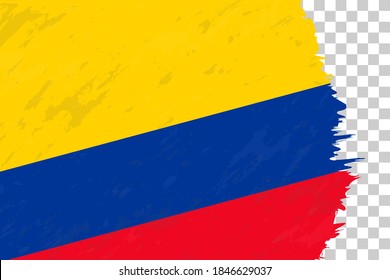 Bandera de Pincel de Grunge horizontal de Colombia sobre Cuadrícula Transparente. Plantilla de vectores.