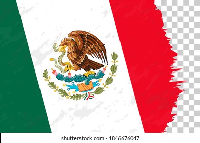 Bandera de Cepillado de Grunge horizontal de México sobre Cuadrícula Transparente. Plantilla de vectores.