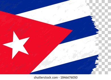 Horizontal Abstract Grunge Brushed Flag of Cuba on Transparent Grid. Vector Template.