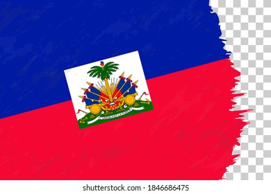Horizontal Abstract Grunge Brushed Flag of Haiti on Transparent Grid. Vector Template.