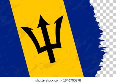 Horizontal Abstract Grunge Brushed Flag of Barbados on Transparent Grid. Vector Template.