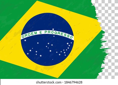 Bandera de Brasil con broche abstracto horizontal en rejilla transparente. Plantilla de vectores.