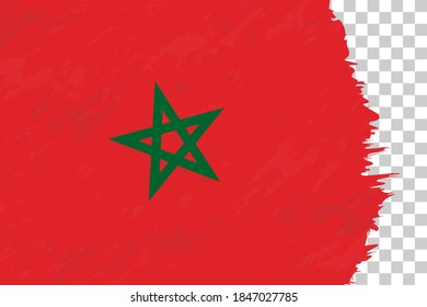 Horizontal Abstract Grunge Brushed Flag of Morocco on Transparent Grid. Vector Template.