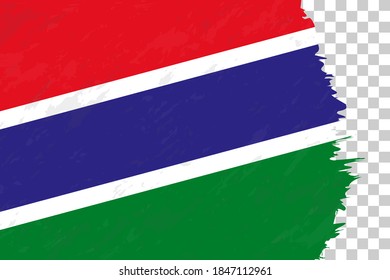 Bandera de Gambia con brocha abstracta horizontal en Cuadrícula transparente. Plantilla de vectores.