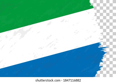 Horizontal Abstract Grunge Brushed Flag of Sierra Leone on Transparent Grid. Vector Template.