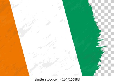 Bandera de Costa de Marfil cepillada horizontal abstracta en cuadrícula transparente. Plantilla de vectores.