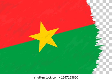 Horizontal Abstract Grunge Brushed Flag of Burkina Faso on Transparent Grid. Vector Template.