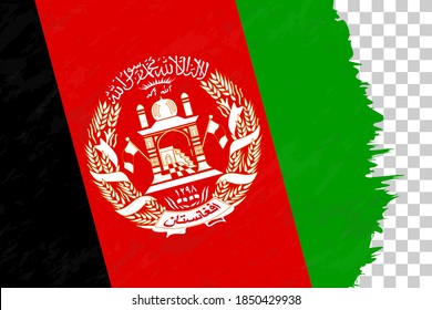 Horizontal Abstract Grunge Brushed Flag of Afghanistan on Transparent Grid. Vector Template.