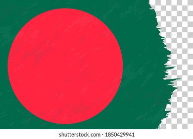 Horizontal Abstract Grunge Brushed Flag of Bangladesh on Transparent Grid. Vector Template.