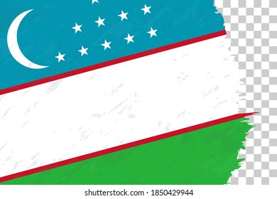 Bandera de Uzbekistán cepillada con abstracto horizontal en cuadrícula transparente. Plantilla de vectores.