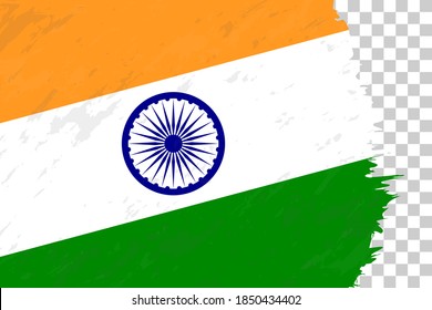 Horizontal Abstract Grunge Brushed Flag of India on Transparent Grid. Vector Template.