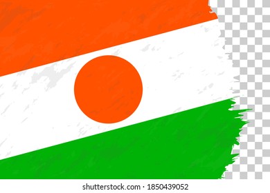 Bandera de Níger de cepillado abstracto horizontal en cuadrícula transparente. Plantilla de vectores.