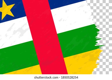 Horizontal Abstract Grunge Brushed Flag of Central African Republic on Transparent Grid. Vector Template.
