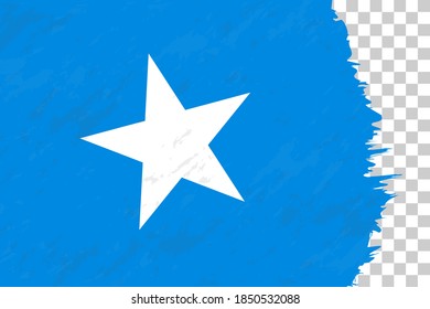 Horizontal Abstract Grunge Brushed Flag of Somalia on Transparent Grid. Vector Template.